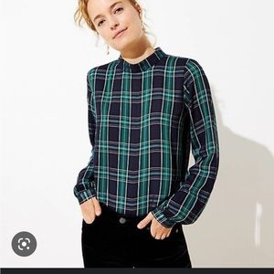 Loft long sleeve green plaid top